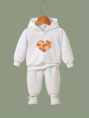 Cartoon Kitten Heart Print Long Sleeve Hoodie & Pants Set