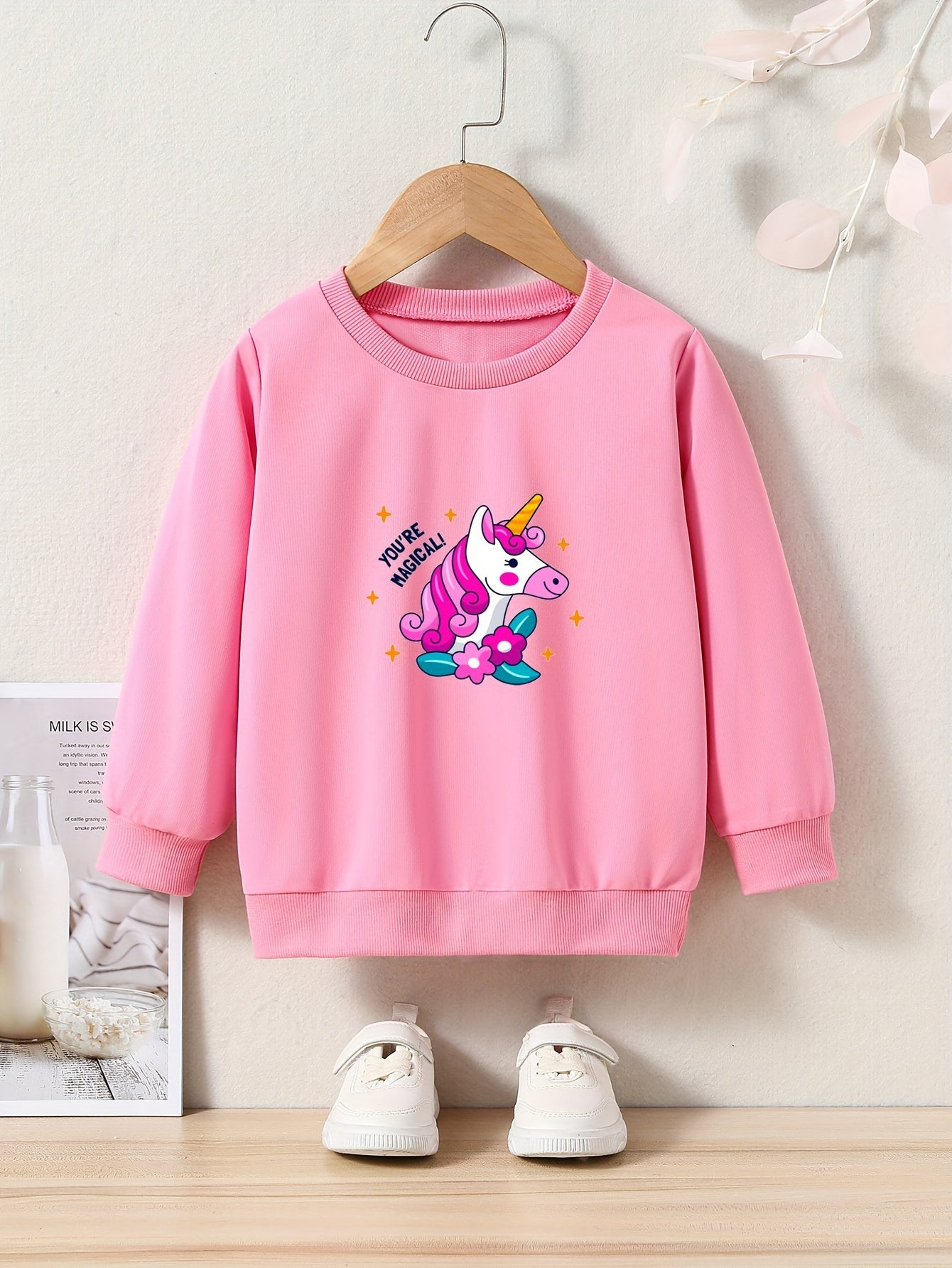 Unicorn Print Girls Crew Neck Sweatshirt Long Sleeve Kids Tops
