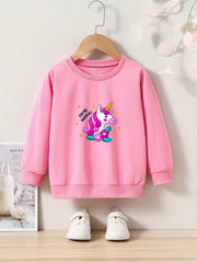 Unicorn Print Girls Crew Neck Sweatshirt Long Sleeve Kids Tops
