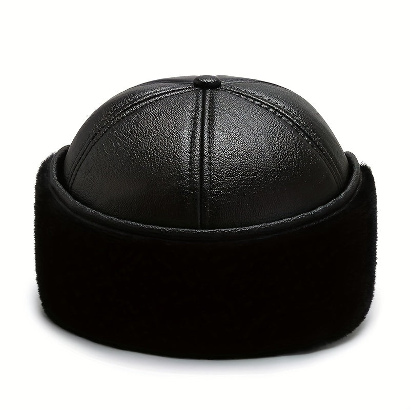 Men's Winter Velvet PU Leather Baseball Cap Outdoor Warm Hat