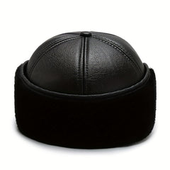 Men's Winter Velvet PU Leather Baseball Cap Outdoor Warm Hat
