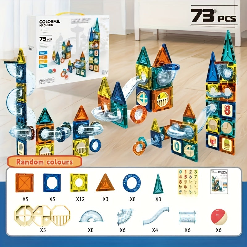 Magnetic Building Blocks Set with Pipe and Ball Track DIY Construction Toy