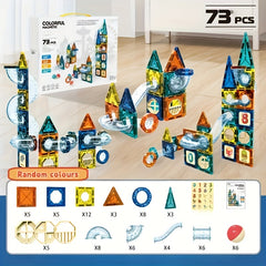 Magnetic Building Blocks Set with Pipe and Ball Track DIY Construction Toy