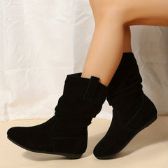 Women's Slouch Ankle Boots Pull On Flat Thermal Comfortable Short Boots