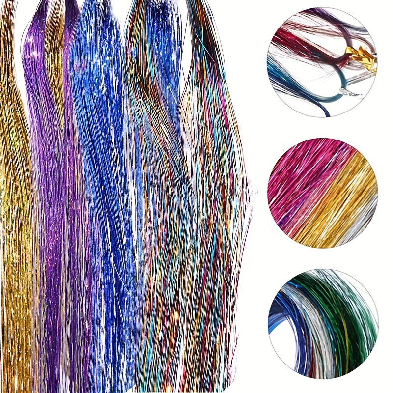 60 96 Cm Sparkle Hair Tinsel Rainbow Colored Strands Hair Extensions