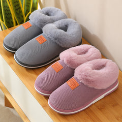 Winter Men's Striped Plush Warm Indoor Slides Slippers
