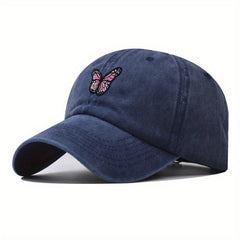 Butterfly Embroidery Baseball Cap Distressed Cotton Dad Hat Sun Hat for Women