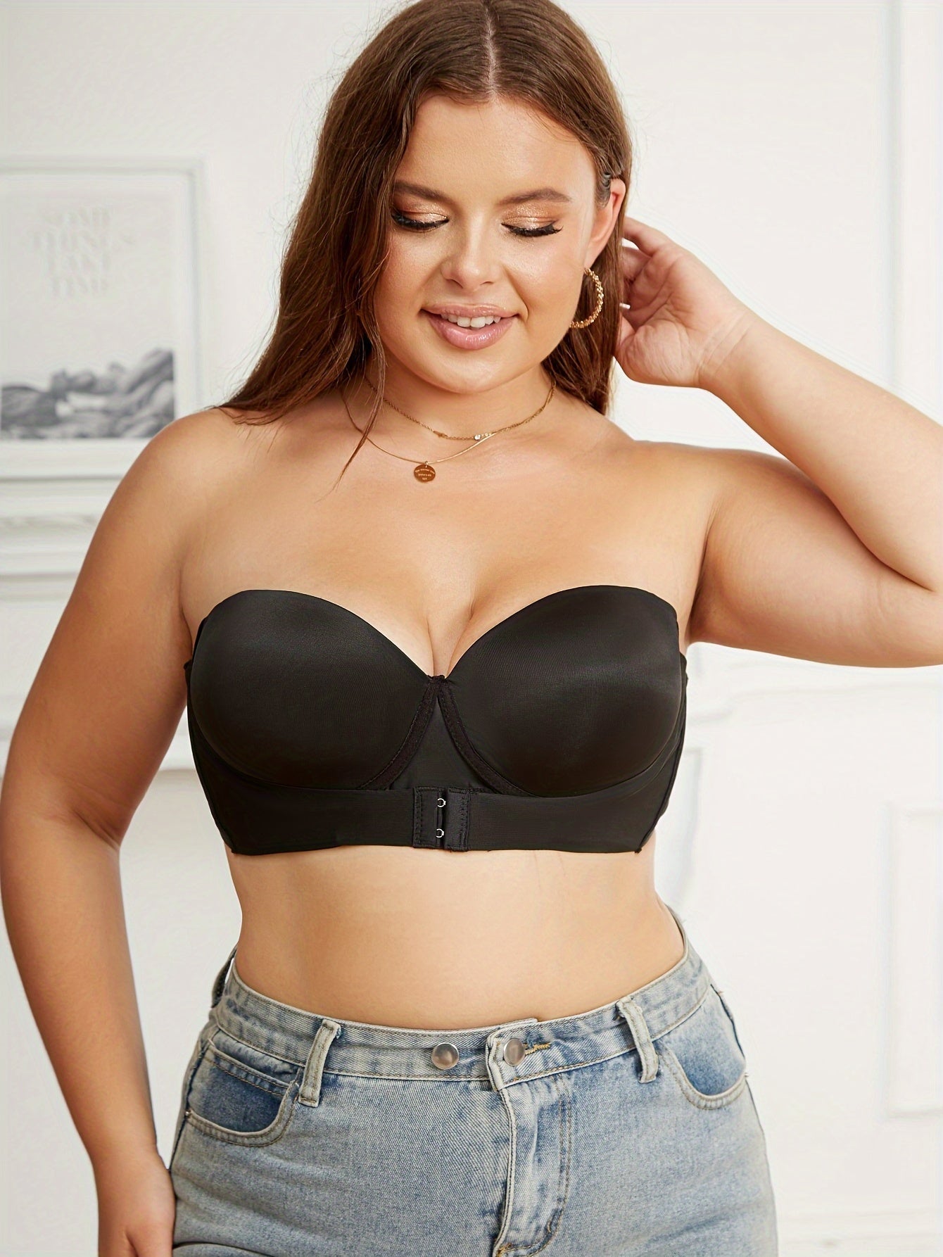 2 Pack Plus Size Strapless Front Hook Bandeau Bras Set