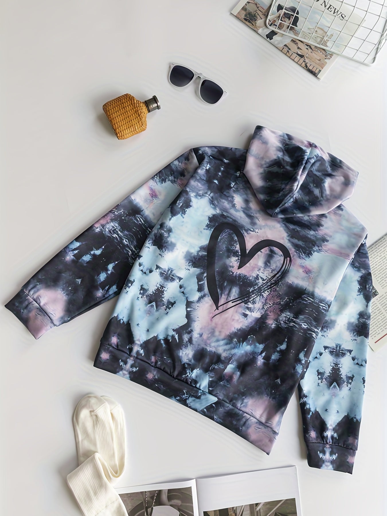 Girls Tie Dye Heart Print Hoodie Kids Clothes