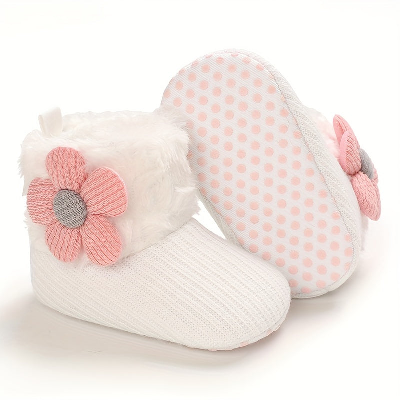 Flower Comfortable Baby Girls Fleece Boots