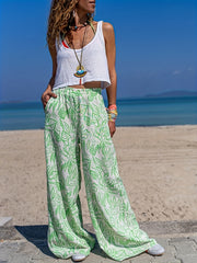 Leaf Print Wide Leg Pants Spring & Summer Women's Clothing