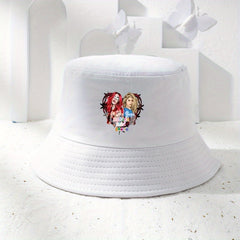 Y2K Cartoon Girl Print Bucket Hat Lightweight Sun Shade Fisherman for Women