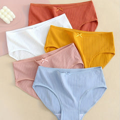 5 Pack Plus Size Casual Panties Set Women's Plus Comfort Solid Mini Bow Ribbed