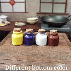 4pcs Mini Ceramic Sealed Jars Pastoral Style Kitchen Seasoning Dollhouse Food