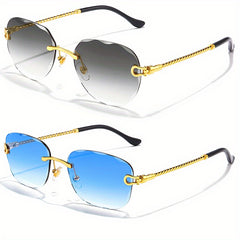 2pairs Men's Rimless Sunglasses UV Protection Summer Sunglasses