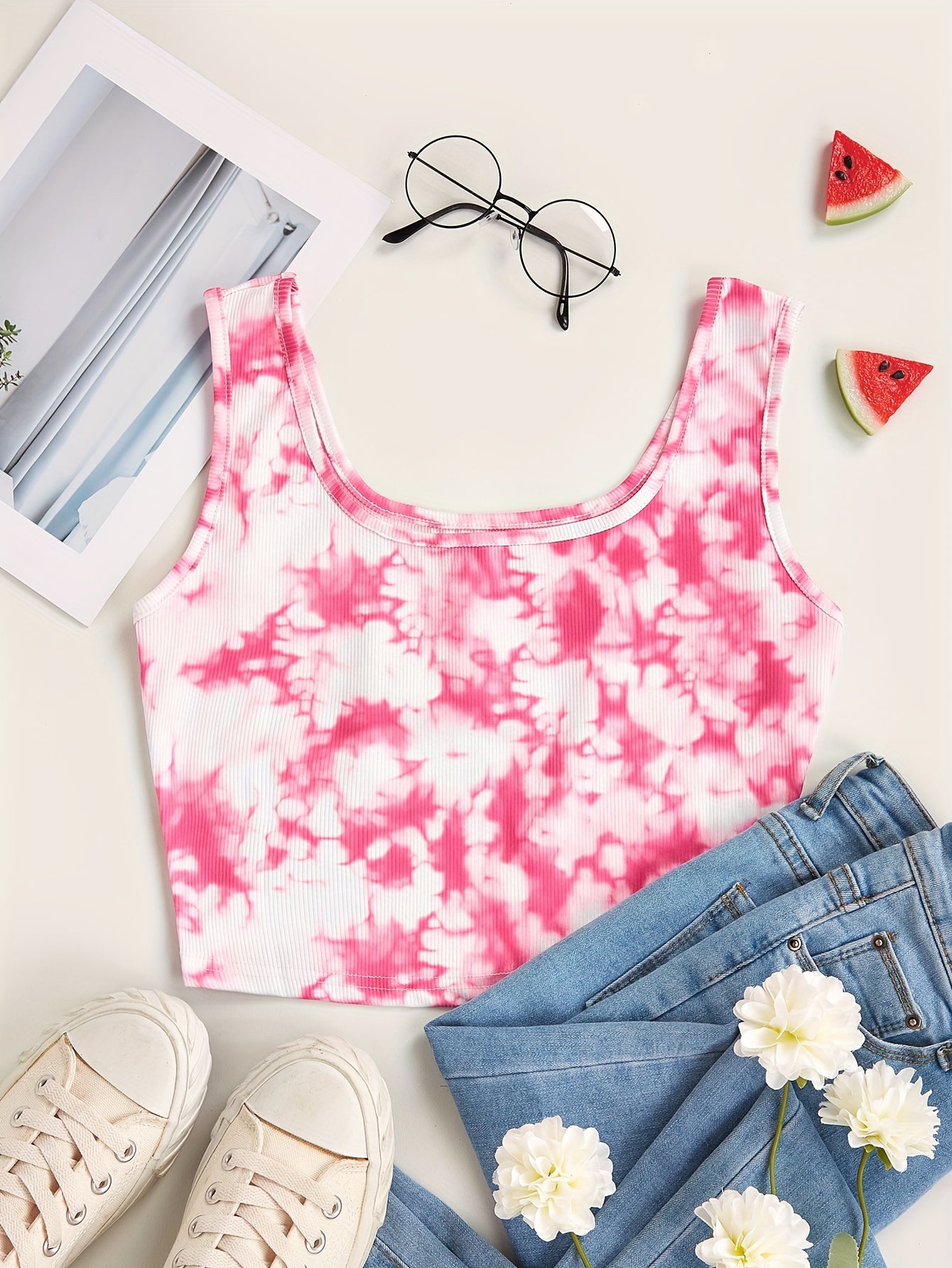 2 Pack Y2K Tie Dye Crop Tank Tops Sexy Sleeveless Summer Women's Clothing