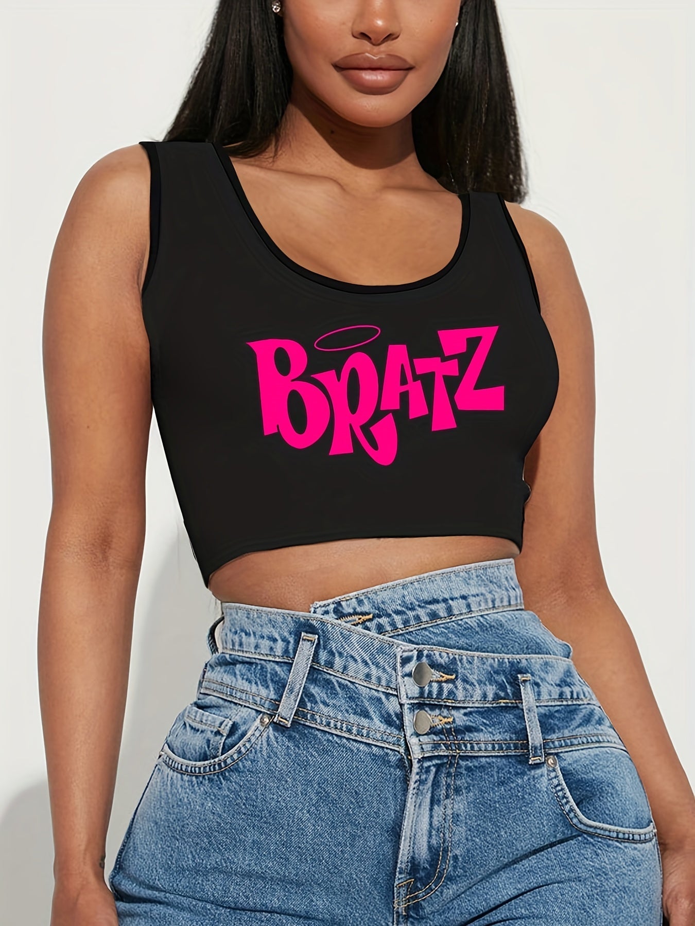Letter Print Crew Neck Tank Top Sleeveless Crop Top