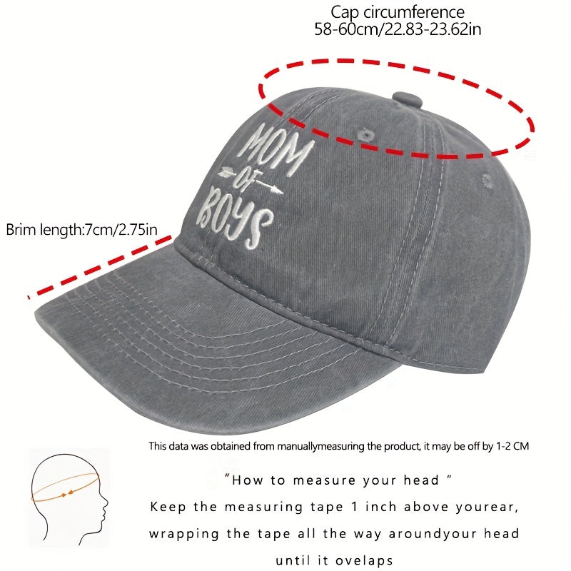 MOM OF BOYS Baseball Cap Embroidery Washed Distressed Gray Dad Hat
