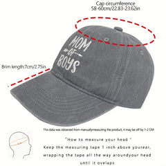 MOM OF BOYS Baseball Cap Embroidery Washed Distressed Gray Dad Hat