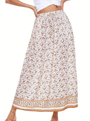 Boho Paisley Print Maxi Skirt Ethnic Elastic Waist High Stretch