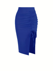 Ruched Split Skirt Bodycon Stretchy Casual Skirt