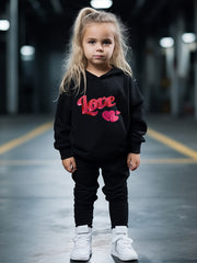 OERYUI 2pcs Heart Graphic LOVE Print Hoodies Pants Set For Girls Boys