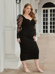 Party Dress Women's Plus Contrast Mesh Puff Sleeve Prom Dress
