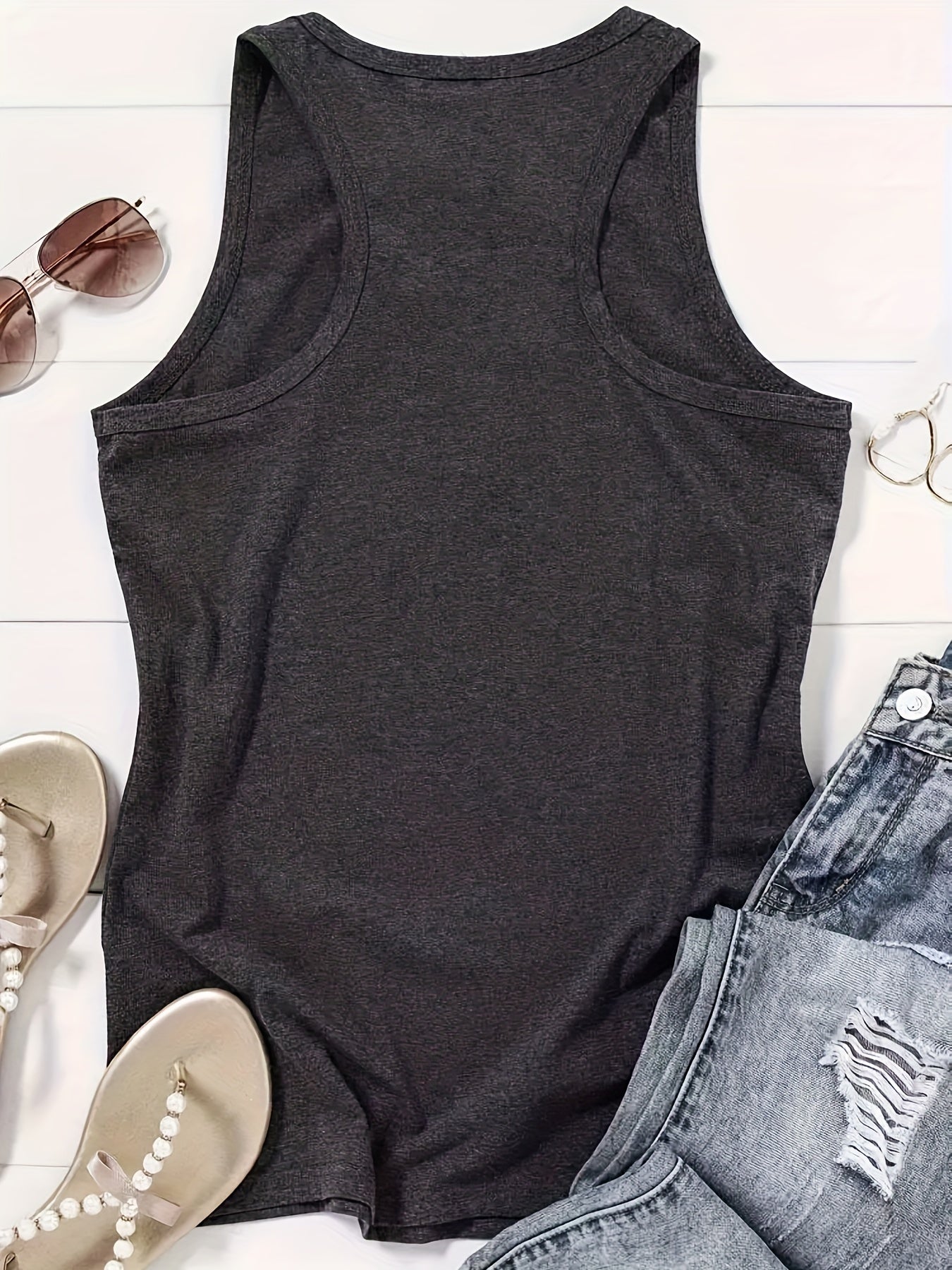 Letter Print Crew Neck Tank Top Casual Sleeveless Tank Top