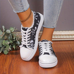 Women's Skull Print Sneakers Lace Up Outdoor Shoes Lightweight Halloween Shoes
