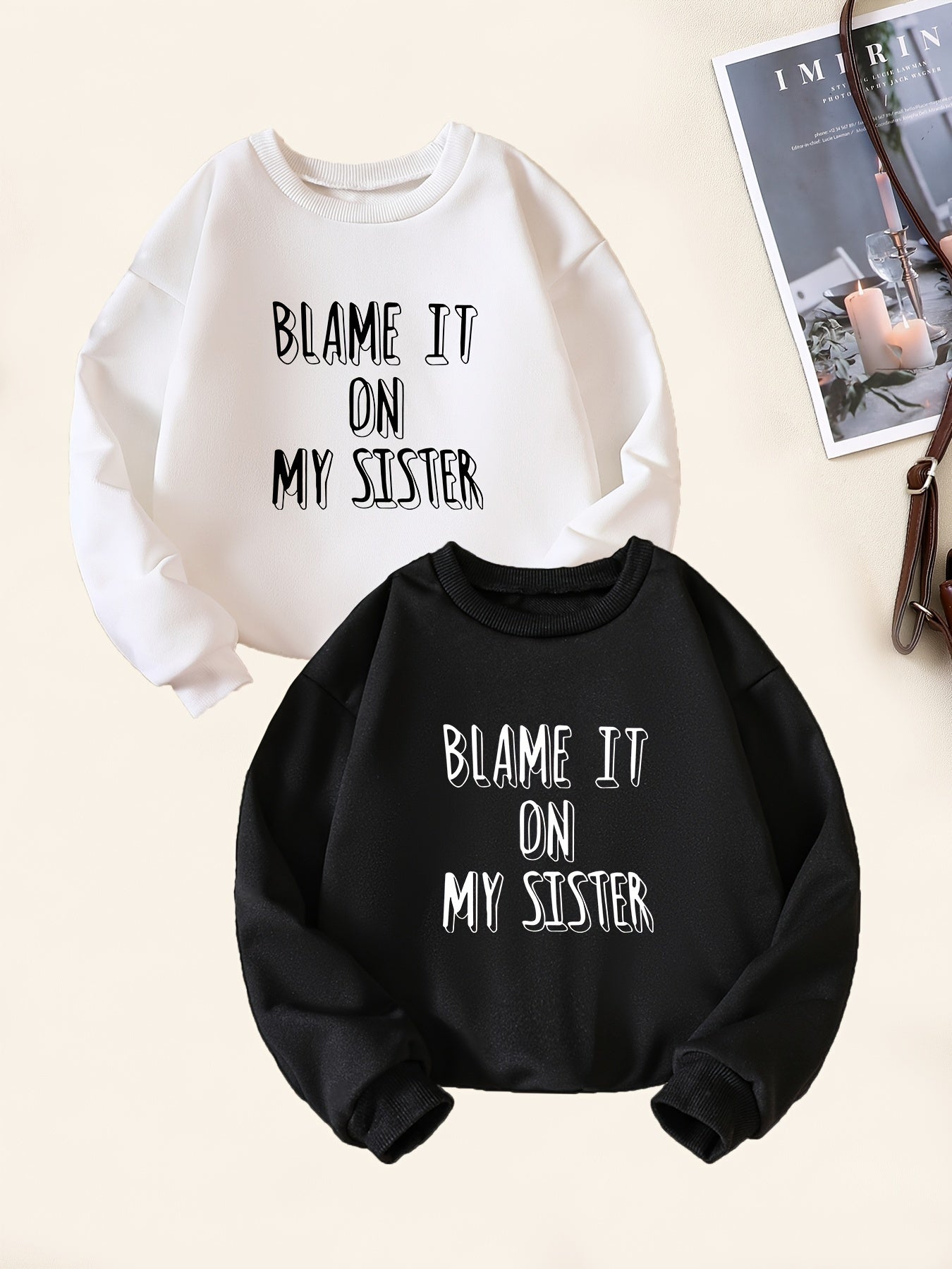 2pcs Sister Letter Print Boys Sweatshirt Crew Neck Tops Kids Clothing