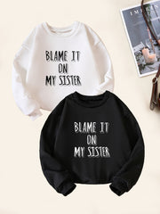 2pcs Sister Letter Print Boys Sweatshirt Crew Neck Tops Kids Clothing