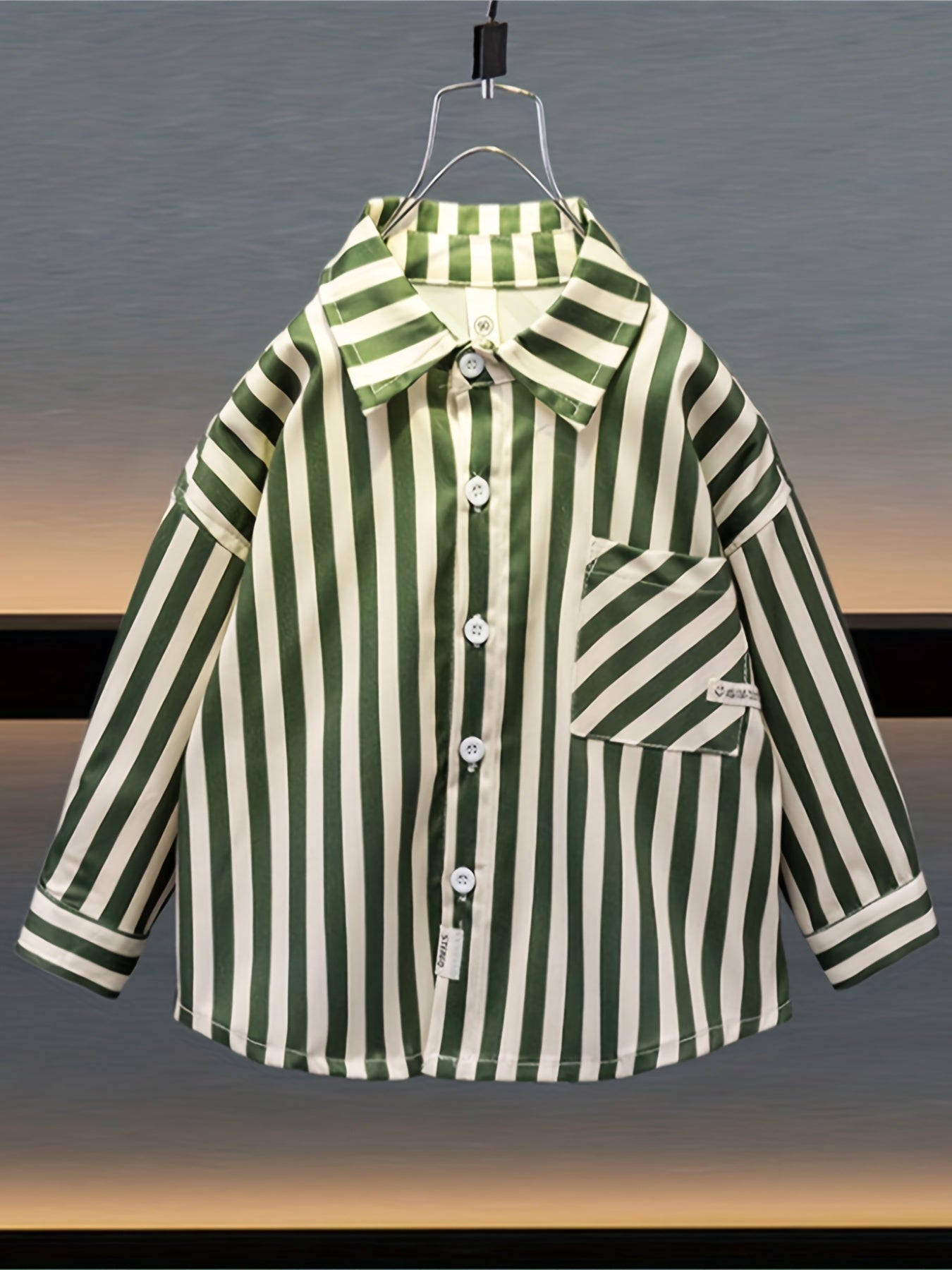 Boys Striped Button Down Shirt Long Sleeve Pocket Top Spring Summer Wear