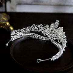 Faux Pearl Rhinestone Crown Tiara Princess Bridal Wedding Hair Accessory