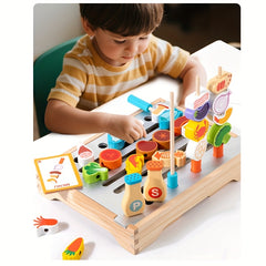 Wooden BBQ Toy Set 34pcs Kitchen Toys Little Barbecue Host Realistic Food