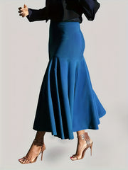 Women's Plus Solid High Rise Non stretch Maxi Mermaid Skirt