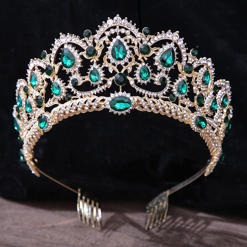 Emerald Crystal Crown With Comb Bridal Wedding Headband For Brides