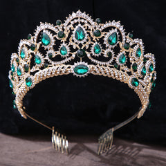 Emerald Crystal Crown With Comb Bridal Wedding Headband For Brides