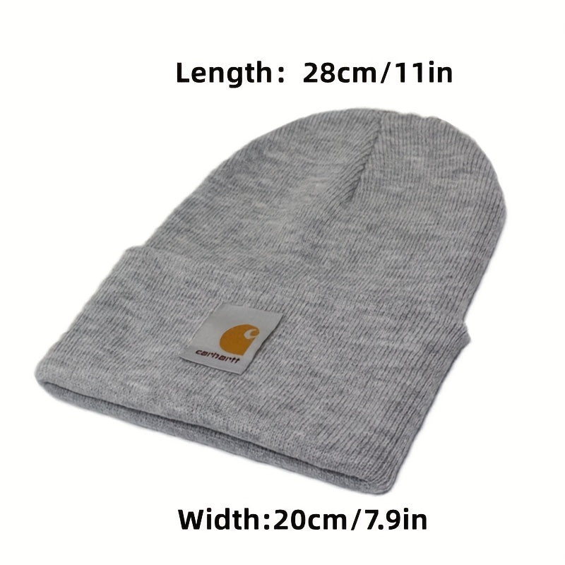 Label Patch Beanie Unisex Solid Knit Hat Warm Skull Cap