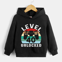 Gamepad LEVEL 40 UNLOCKED Boys Hoodie Spring Fall Kids Hoodie Tops