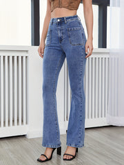 High Waist Flared Jeans with Patch Pockets