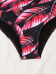 Tropical Leaf Print High Stretch Bikini Set