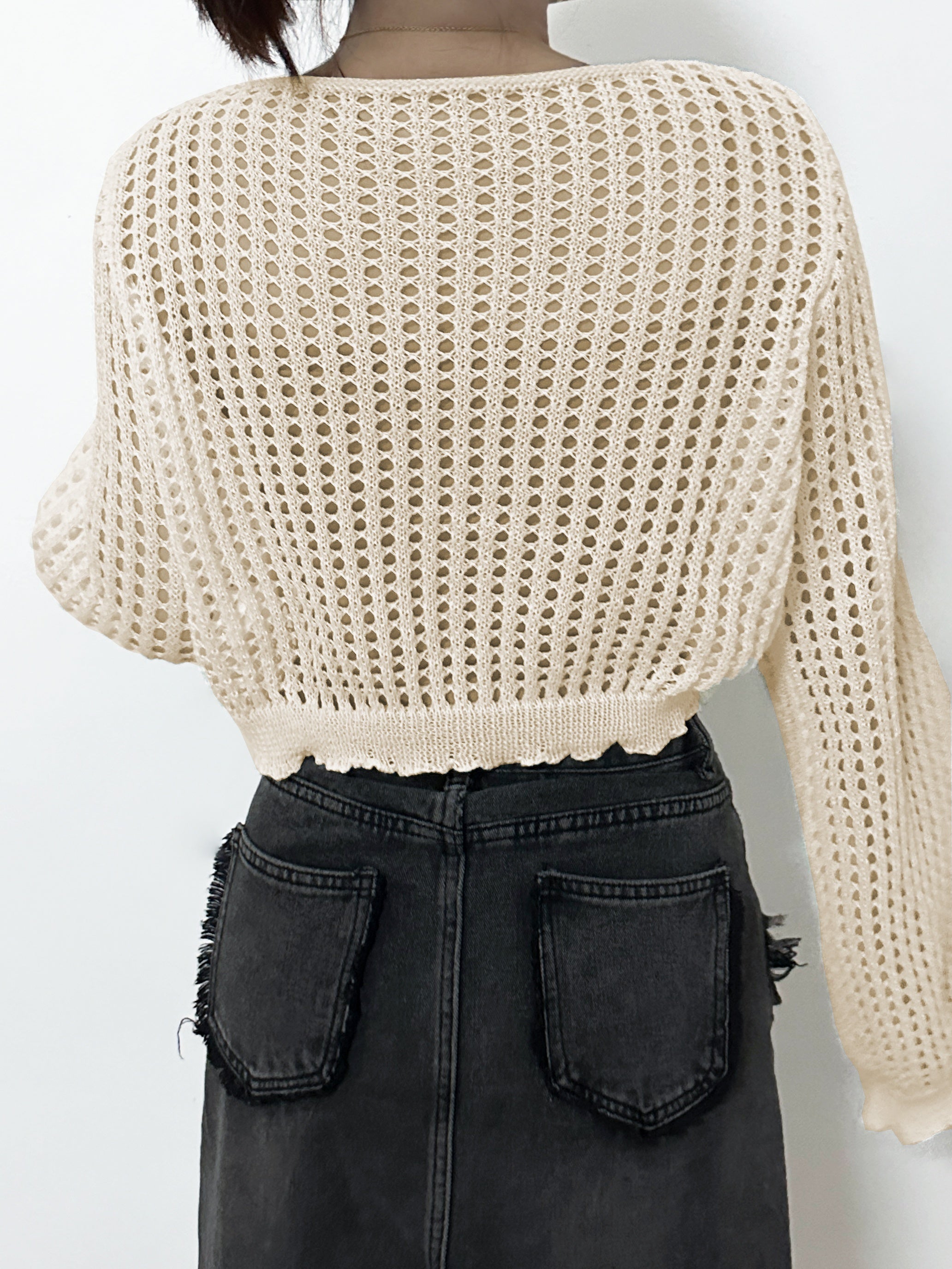 Flare Sleeve Eyelet Cardigan Beach Wear Crochet Cardigan