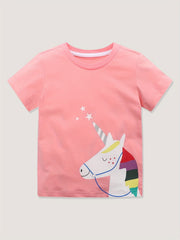 100% Cotton Unicorn Graphic Short Sleeve T-shirt for Girls