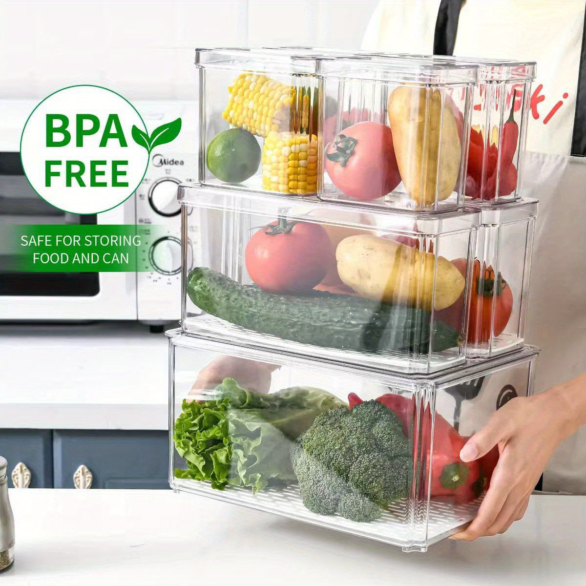 10pcs PET Refrigerator Storage Box Pantry Organization With Lids