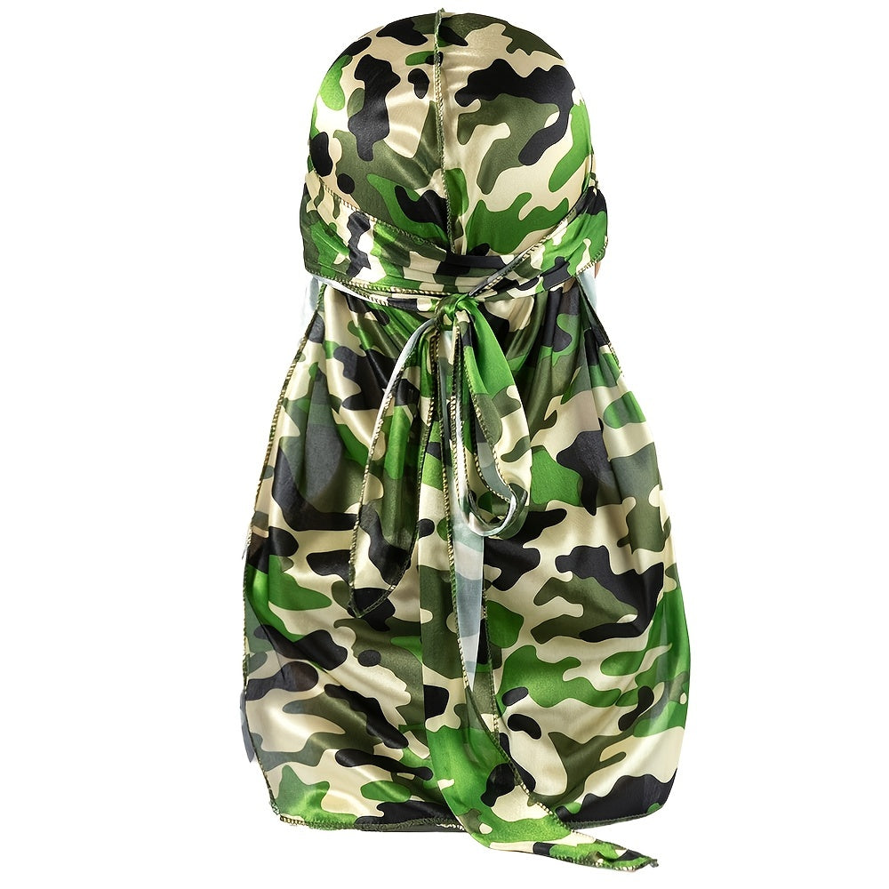 Men's Silk Camouflage Pirate Hat, Durag & Long Tail Headscarf Set