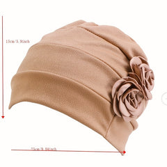 Double Rose Decor Turban Cap Elastic Head Wrap Lightweight