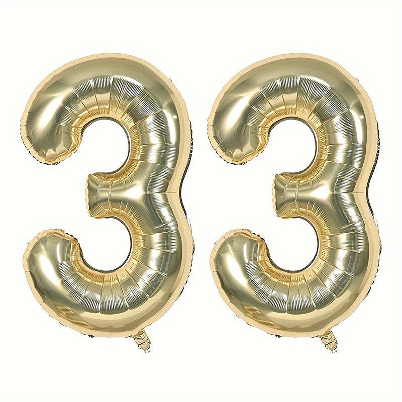 6 Cm Light Golden Number Balloons with Ribbon and Straw