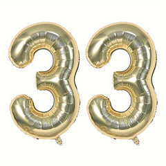 6 Cm Light Golden Number Balloons with Ribbon and Straw
