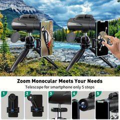 Zoomable Telescope with Tripod & Phone Holder for Single-Handed Photography
