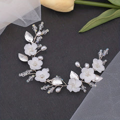 Faux Pearl Bridal Flower Headpiece Leaf Shape Headband Wedding Hair Accessories